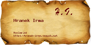 Hranek Irma névjegykártya